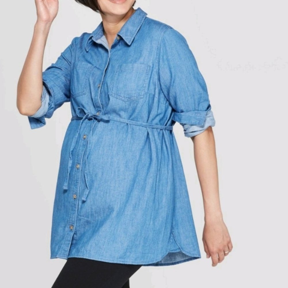 Isabel Maternity Denim Button-Down Shirt